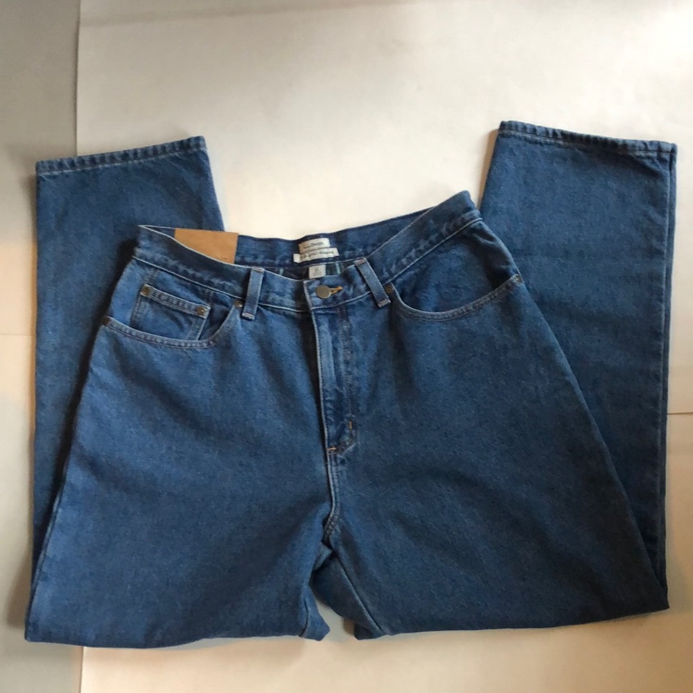 NWT L.L. Bean Women’s Relaxed Fit Dark Indigo Plaid Lined Double L Jeans - 12P